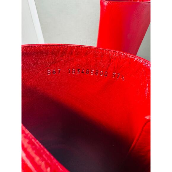 Alexander McQueen Red Leather Lux Duchess Bootie Boots 105mm High Heel Size 37.5 - Picture 3 of 13